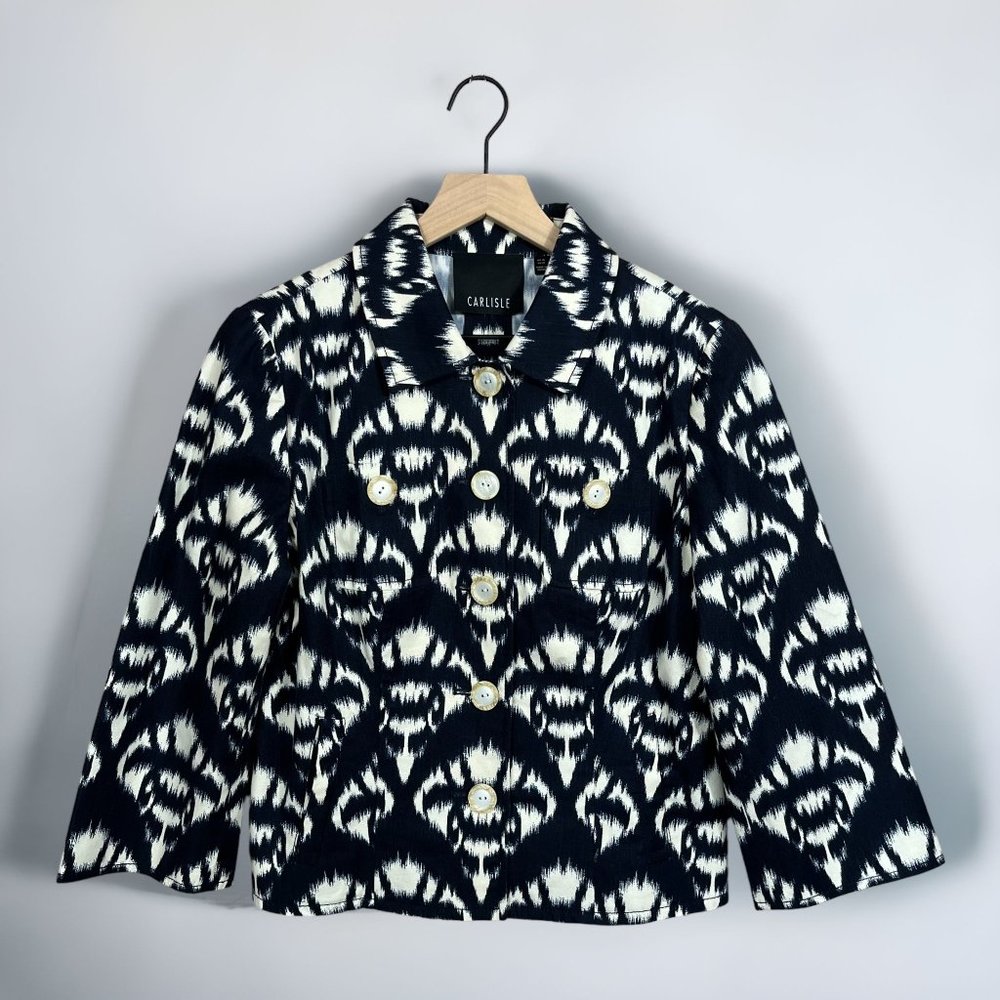 Carlisle Boxy Crop Ikat Print Collared Button Front Jacket Size 10